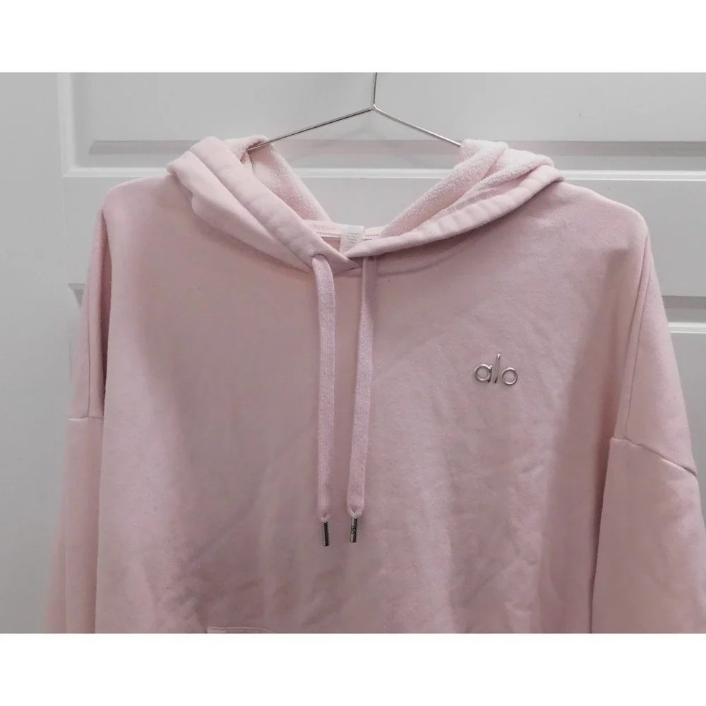 Alo Yoga Accolade Hoodie Pullover Drawstring Fleece Cotton Pink $148rt sz L